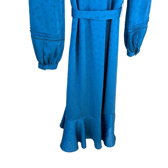 Veronica Beard Blue Miriam Waist Tie Long Sleeve Wrap Midi Dress 4 - Picture 6 of 13